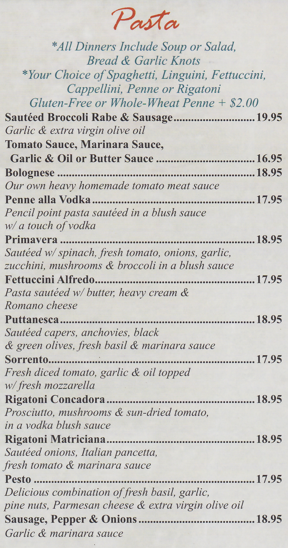 Pasta Carollos Family Restaurant & Pizzeria 2036 Delsea Drive