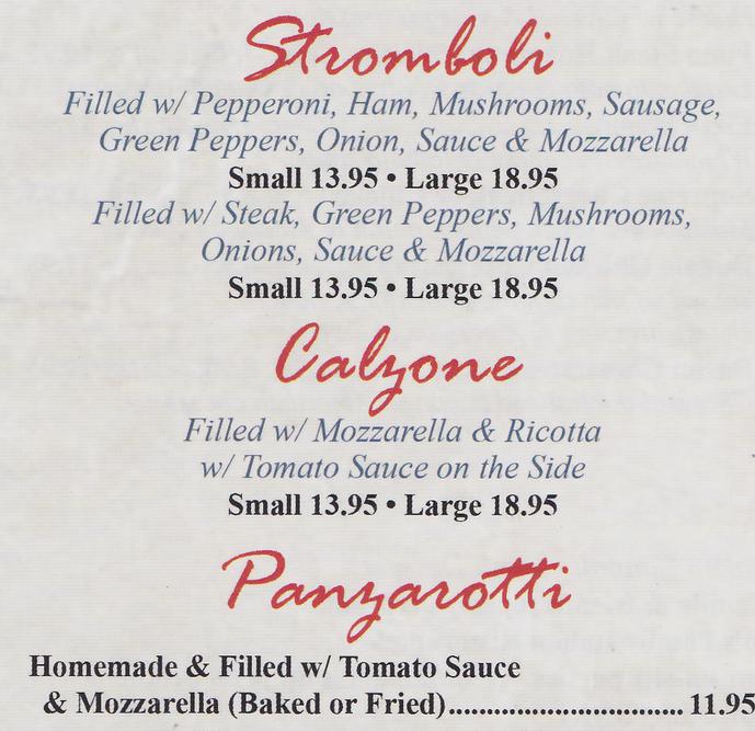 Calzone Panzarotti Stromboli Carollos Family Restaurant