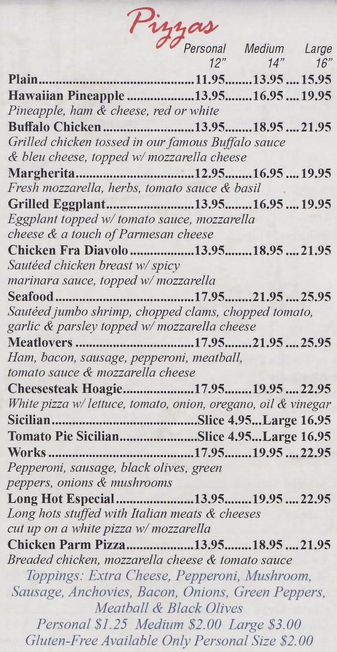 Pizza Carollos Family Restaurant & Pizzeria 2036 Delsea Drive